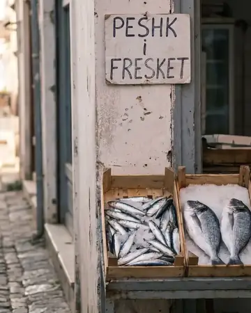 Fresh fish displayed on ice at Fish Shop Ardit